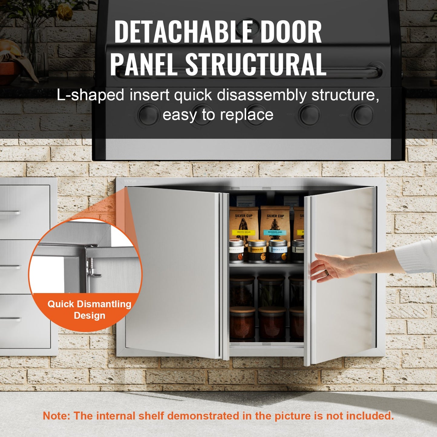 VEVOR BBQ Access Door, 914x610 mm Double Outdoor Kitchen Door, Stainless Steel Flush