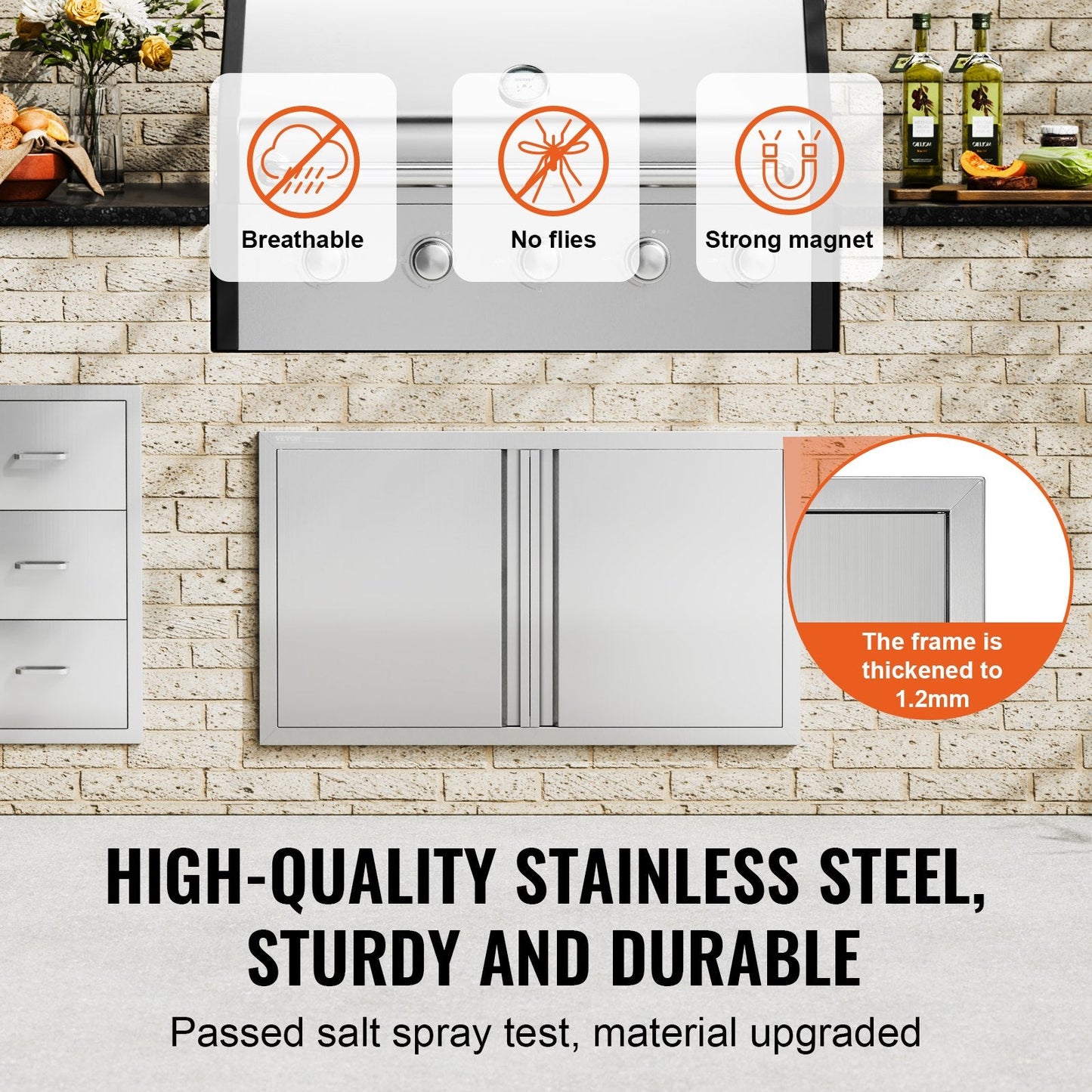 Stainless Steel Outdoor Double Kitchen Door, 0.9x0.5m, Recessed Handles