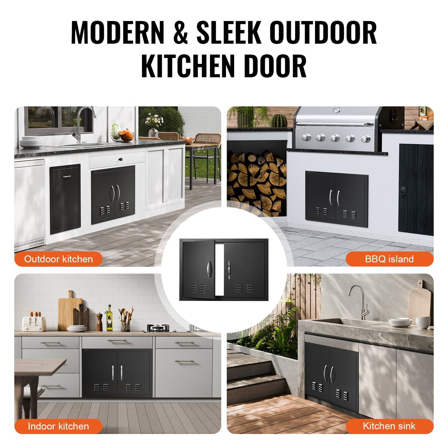 Outdoor Kitchen Double Door, 0.76 x 0.53 m, Matte Black, Easy Install, with Vents