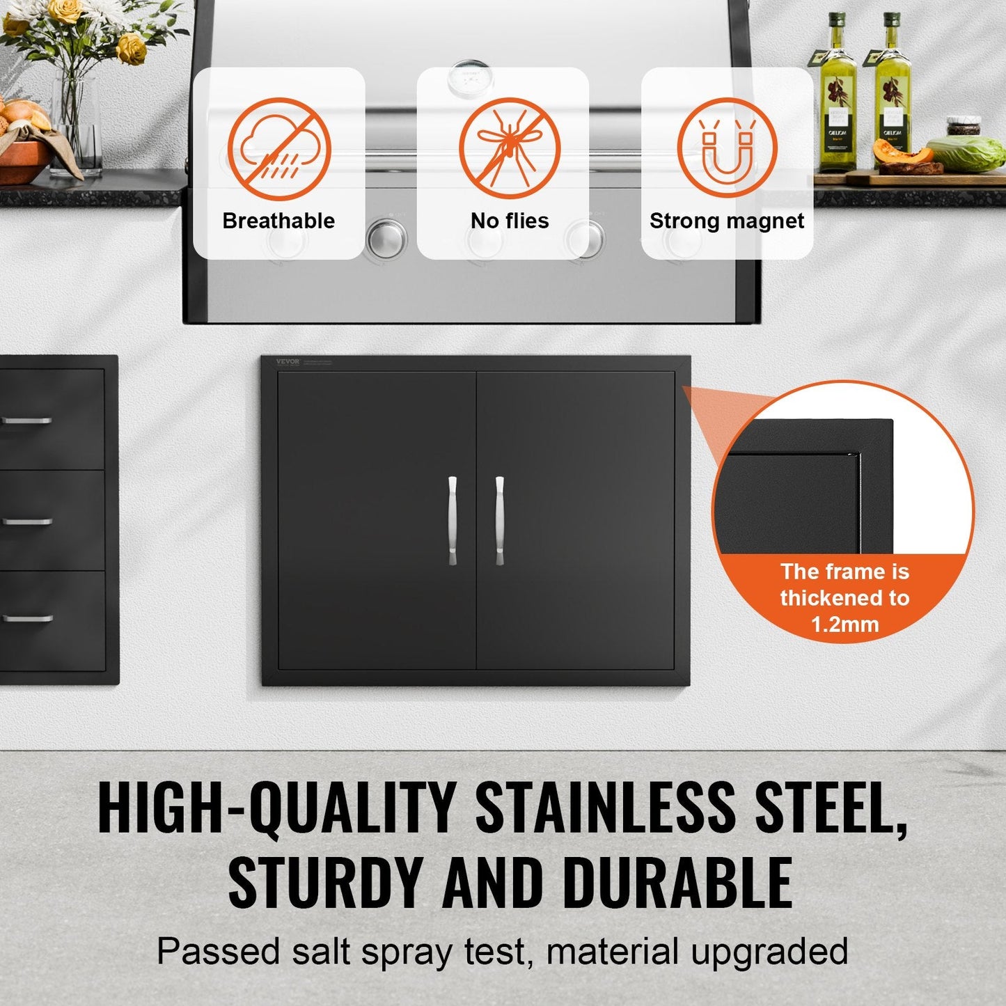 Double Outdoor Kitchen Access Door, 0.79x0.61 m, Matte Black, Cold Plate Design