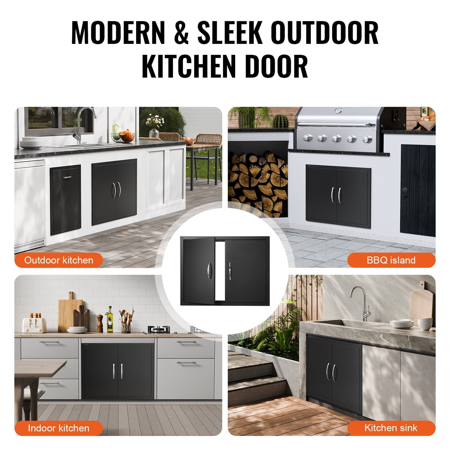 Double Outdoor Kitchen Access Door, 0.79x0.61 m, Matte Black, Cold Plate Design