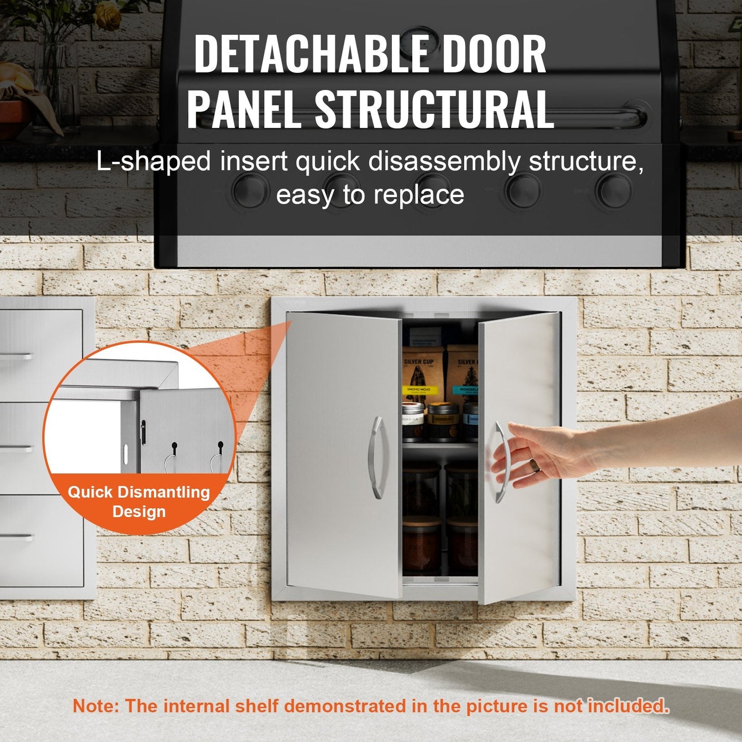Stainless Steel Double Outdoor BBQ Access Door, 0.61x0.61 m, with Handles & Hooks