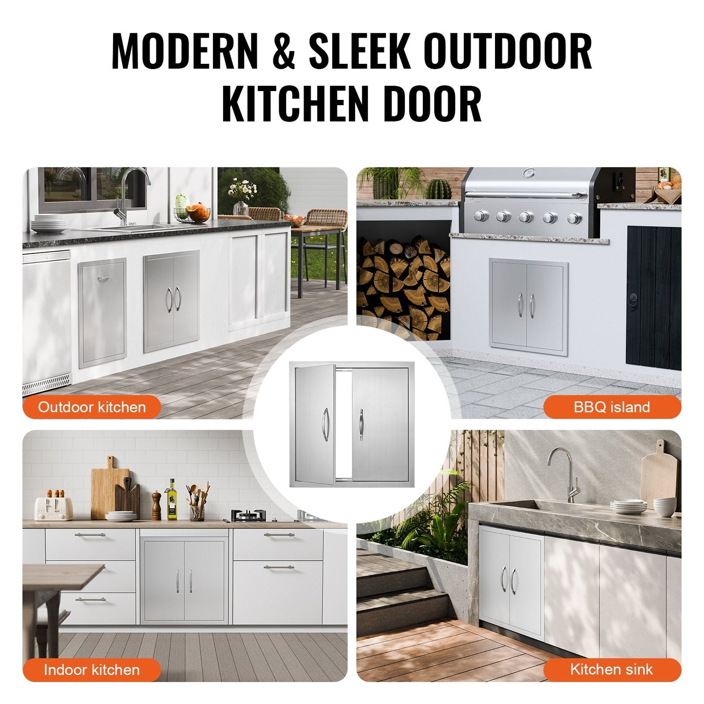 Stainless Steel Double Outdoor BBQ Access Door, 0.61x0.61 m, with Handles & Hooks