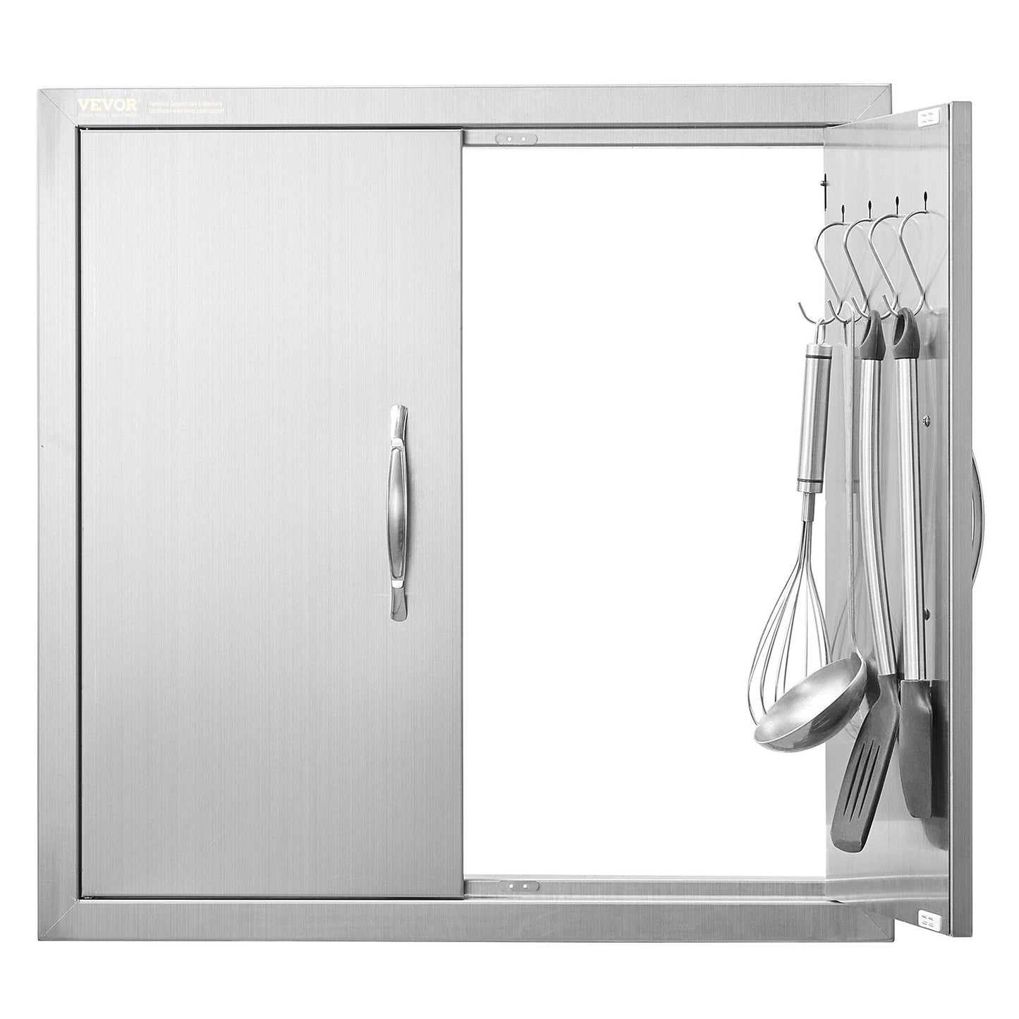 Stainless Steel Double Outdoor BBQ Access Door, 0.61x0.61 m, with Handles & Hooks