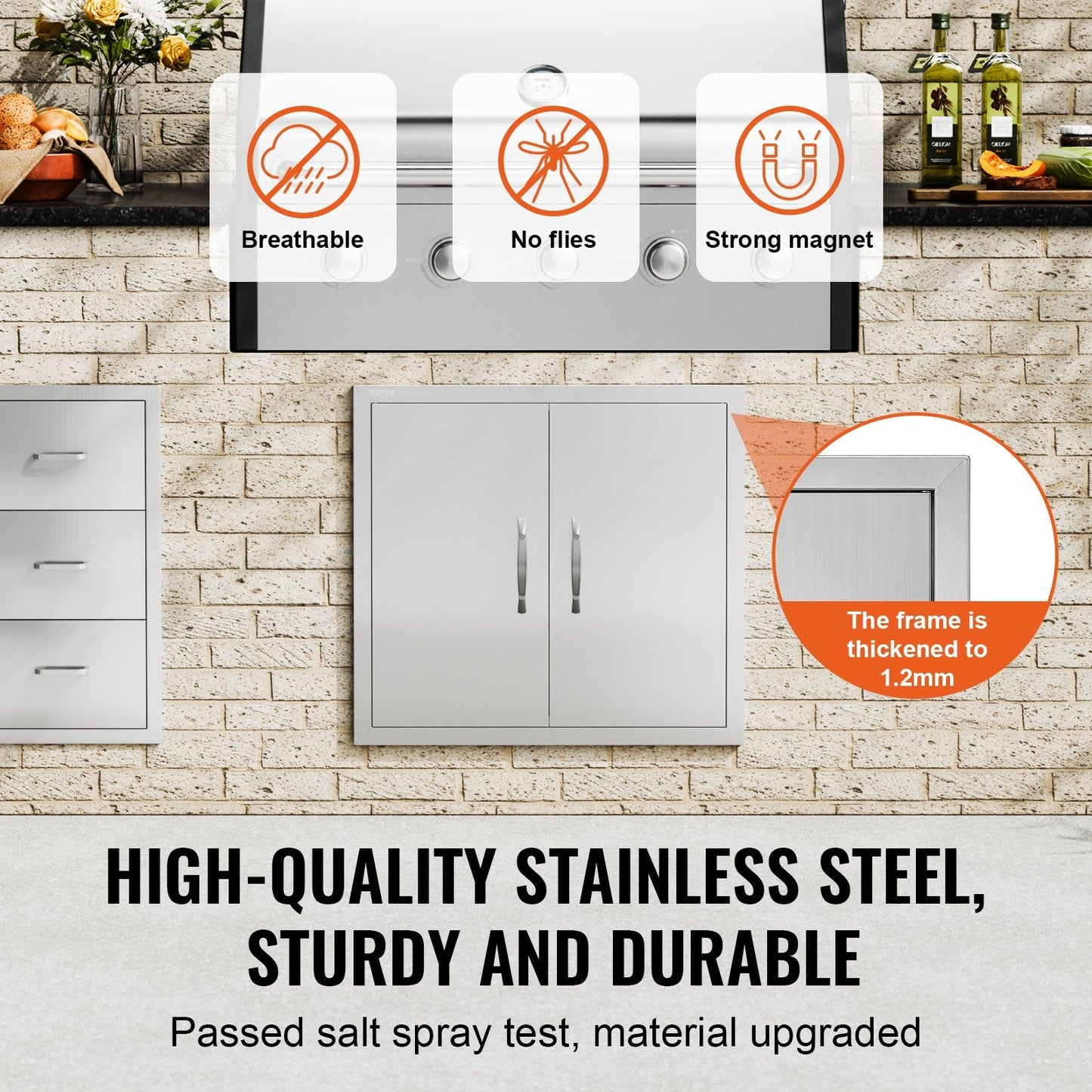 Stainless Steel Double Outdoor Kitchen Door, 0.66x0.61m, Easy Install