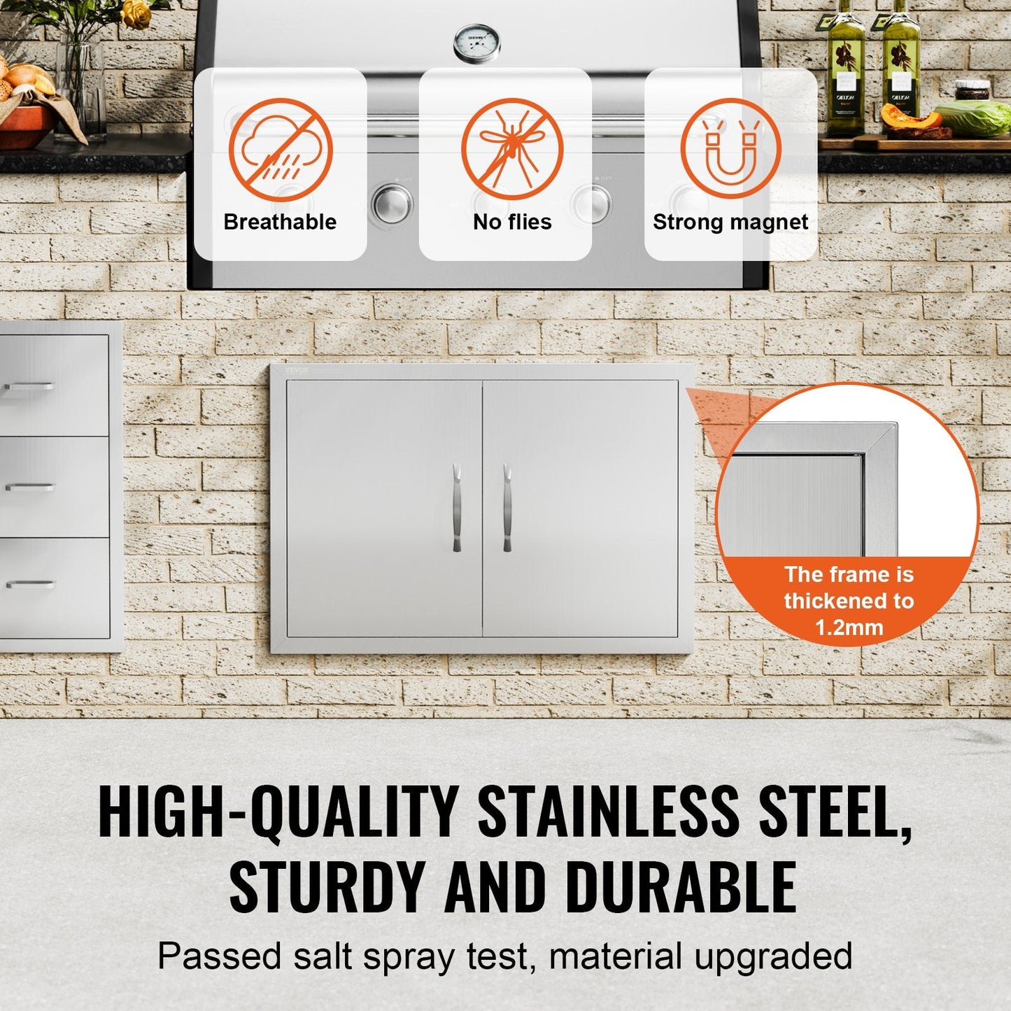 Stainless Steel Outdoor Double Access Door, 0.77x0.53m, for BBQ and Grilling Stations