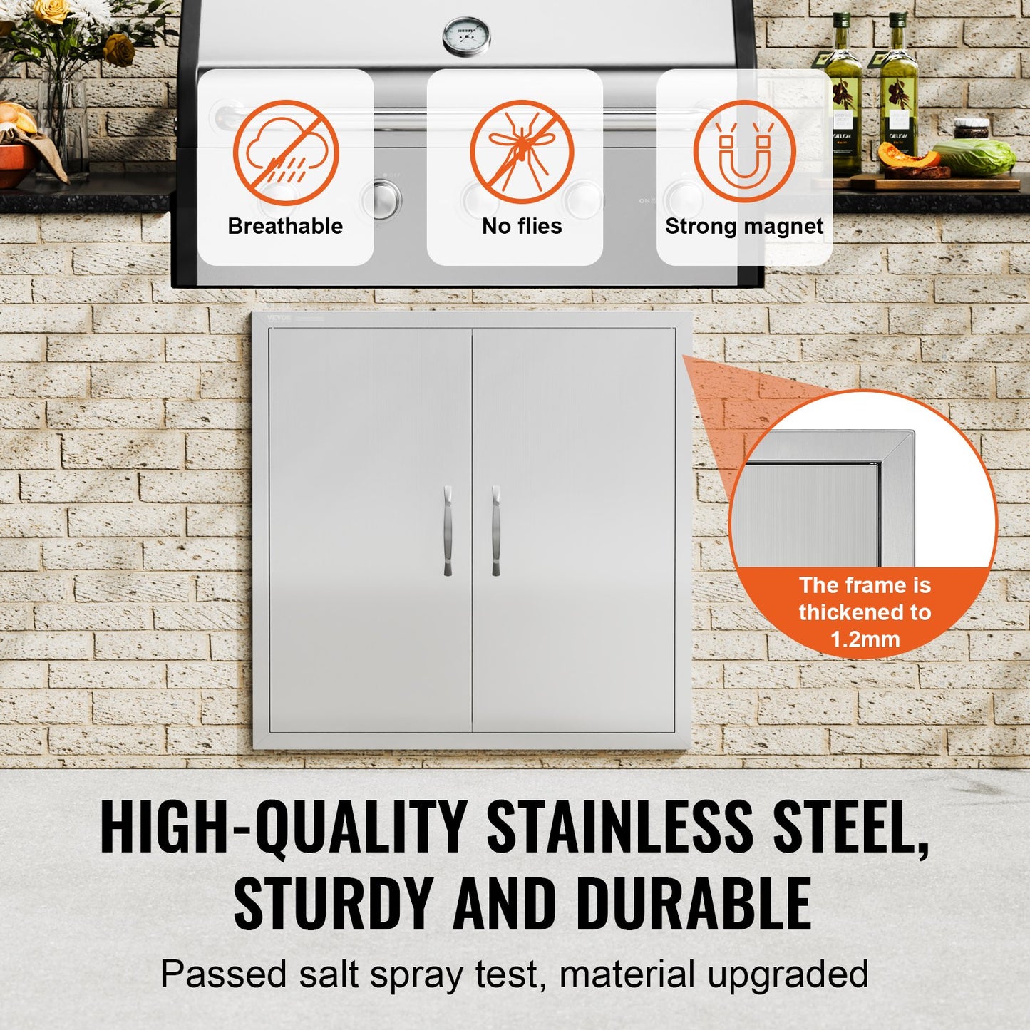 VEVOR BBQ Access Door, 790x790 mm Double Outdoor Kitchen Door, Stainless Steel Flush