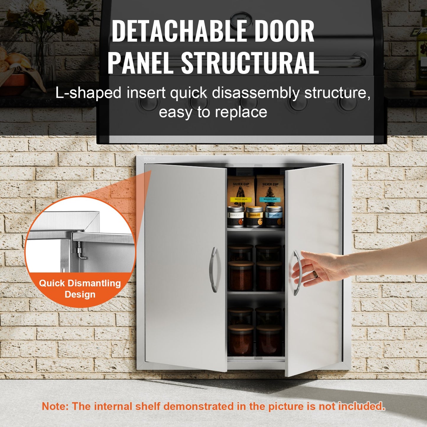 VEVOR BBQ Access Door, 790x790 mm Double Outdoor Kitchen Door, Stainless Steel Flush