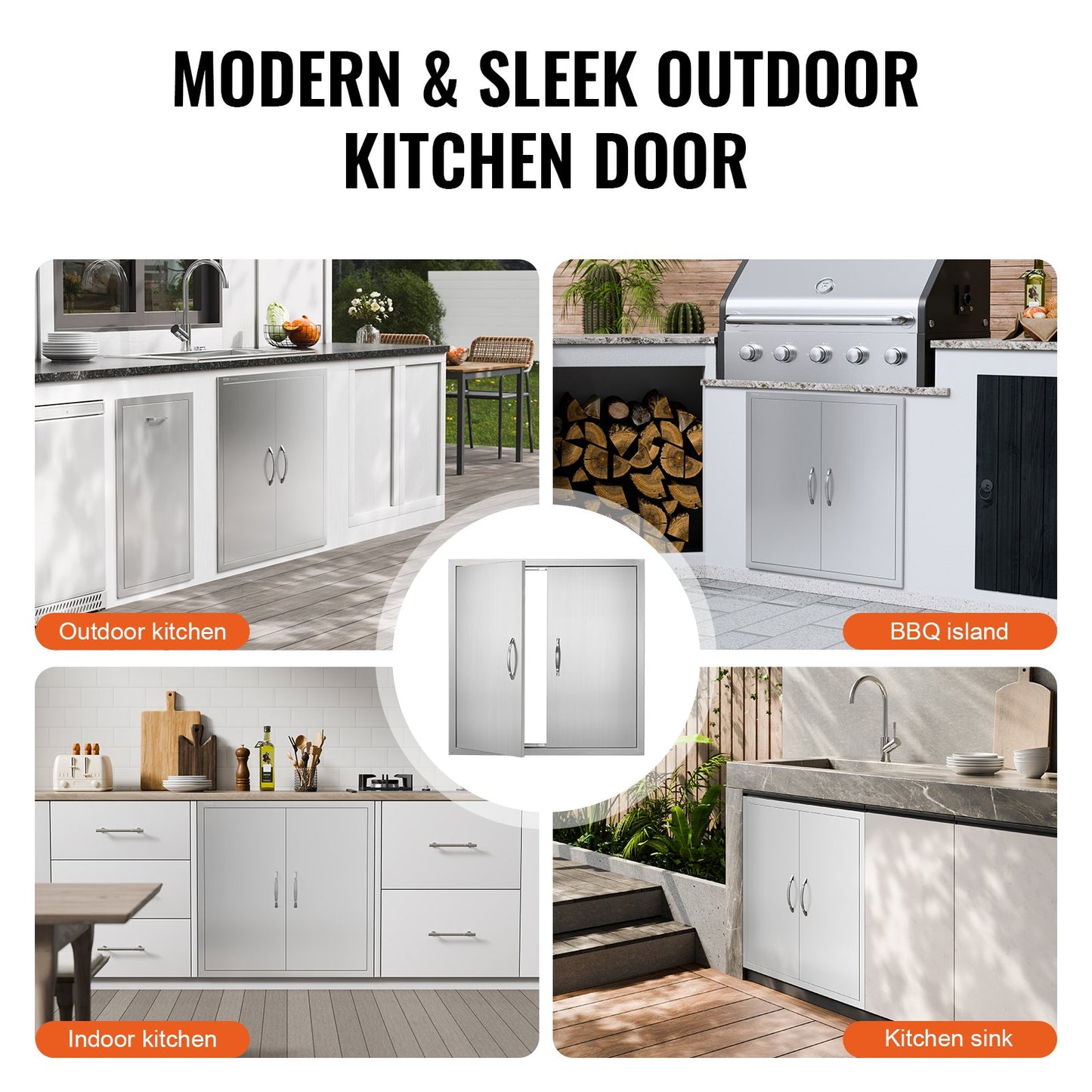 VEVOR BBQ Access Door, 790x790 mm Double Outdoor Kitchen Door, Stainless Steel Flush