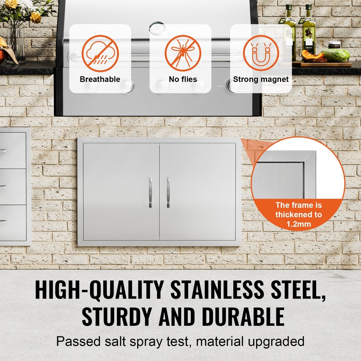 Stainless Steel Outdoor Kitchen Double Door, 0.84x0.56m, for BBQ Island