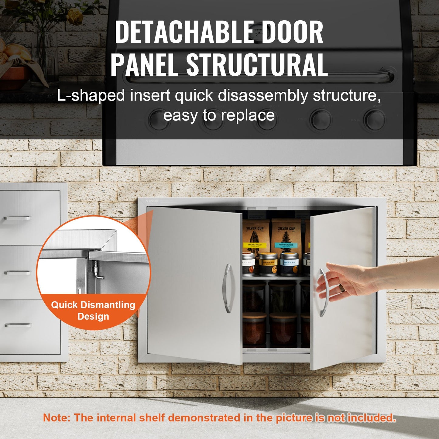 VEVOR BBQ Access Door, 838x558 mm Double Outdoor Kitchen Door, Stainless Steel Flush