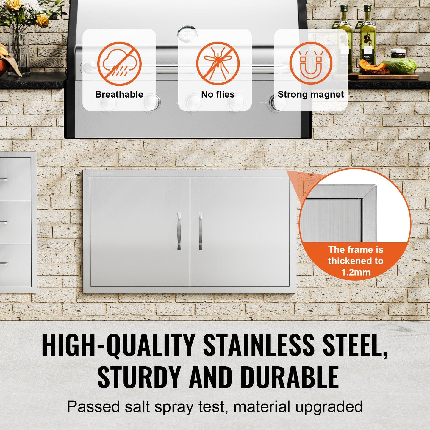 Double Outdoor Kitchen Access Door, 0.91 x 0.53 m Stainless Steel Flush Mount