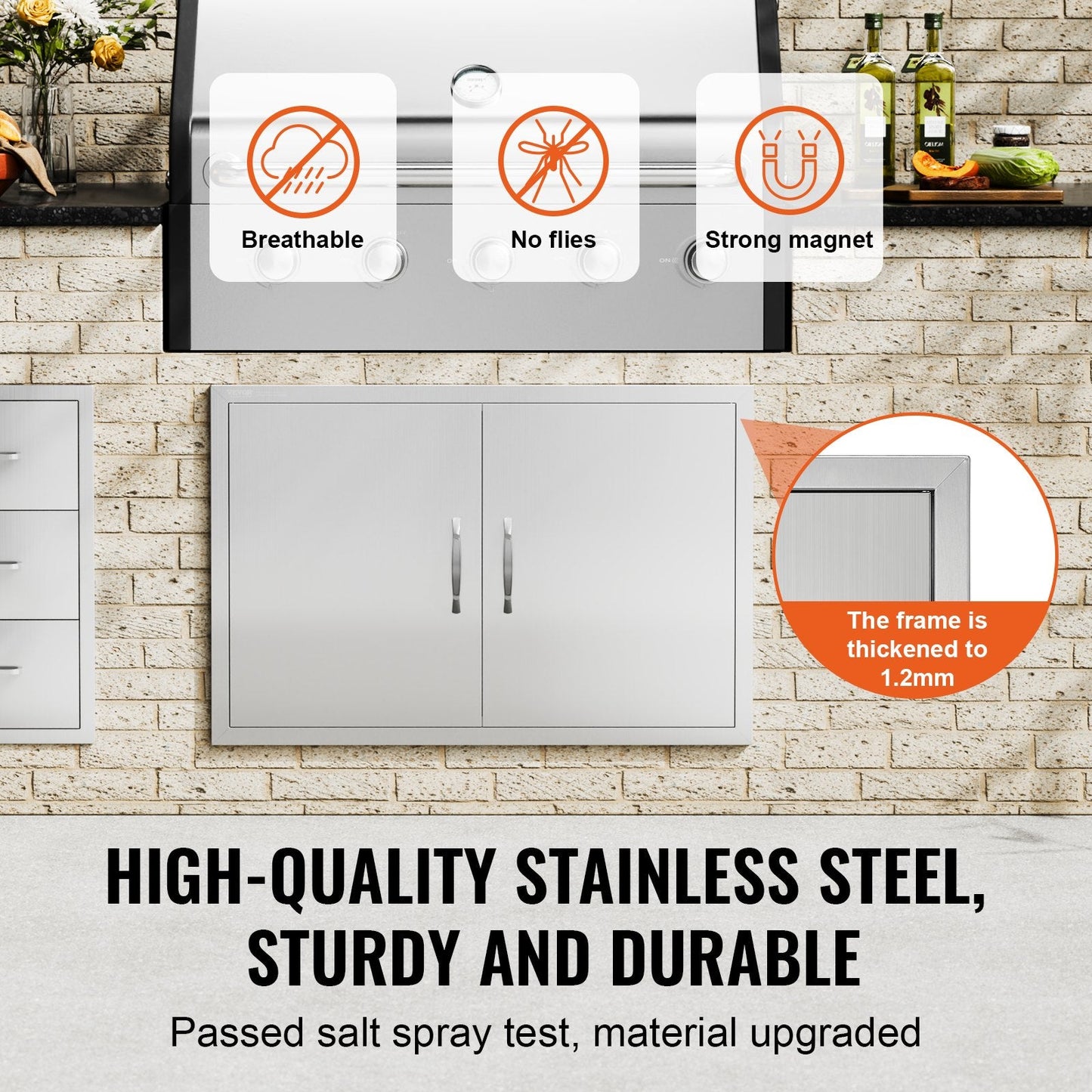 Stainless Steel Double Access Door for Outdoor Kitchen, 0.9 x 0.6 m