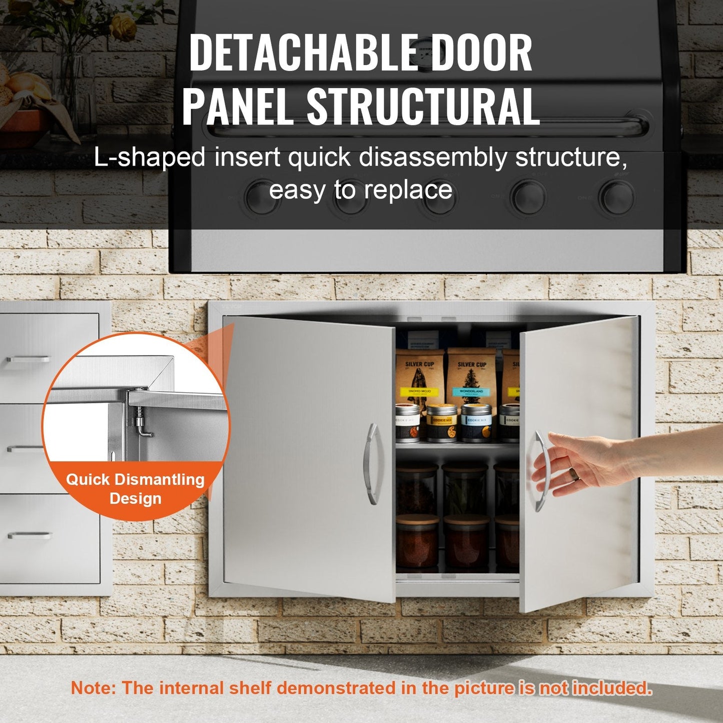 Stainless Steel Double Access Door for Outdoor Kitchen, 0.9 x 0.6 m