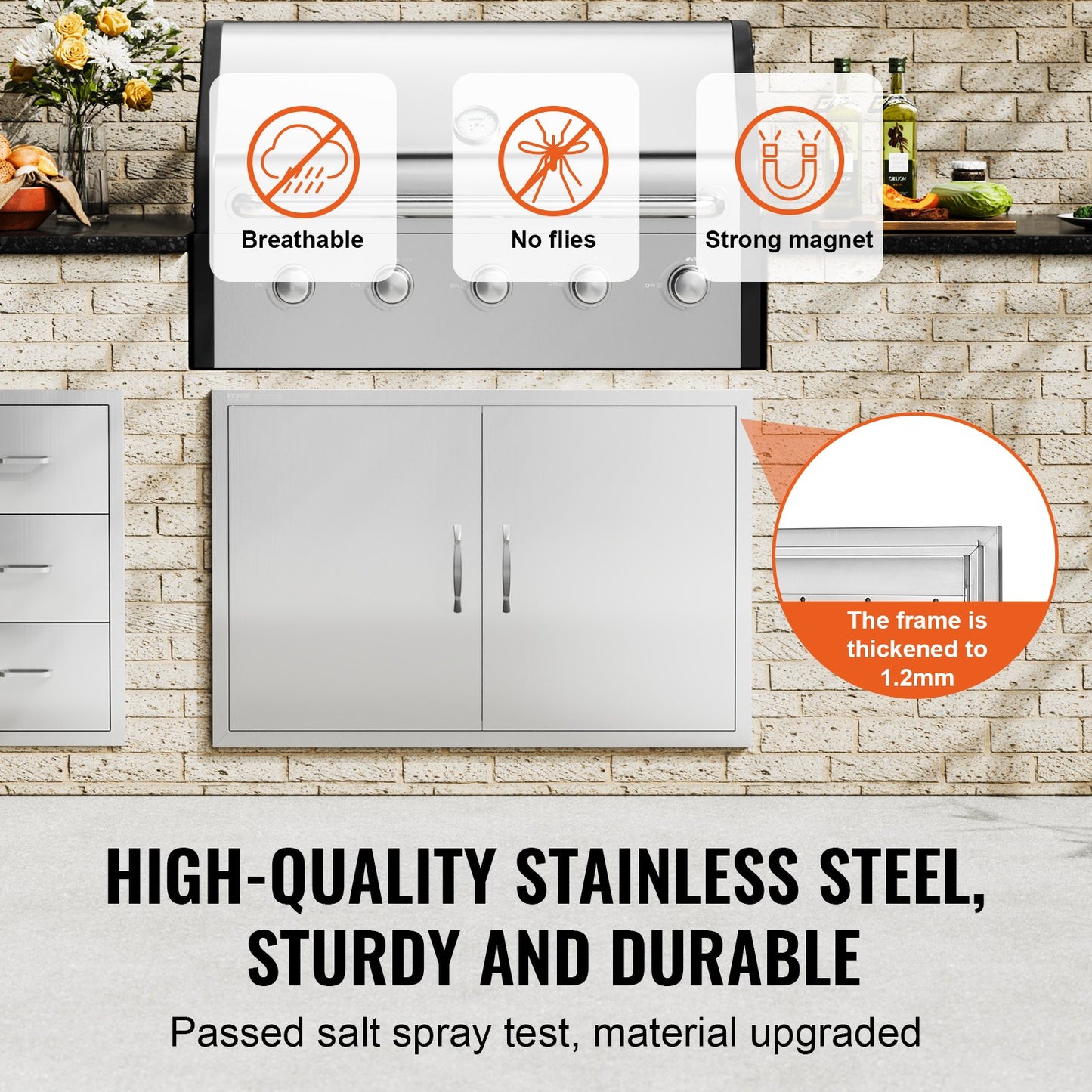 VEVOR BBQ Access Door, 990x660 mm Double Outdoor Kitchen Door, Stainless Steel Flush