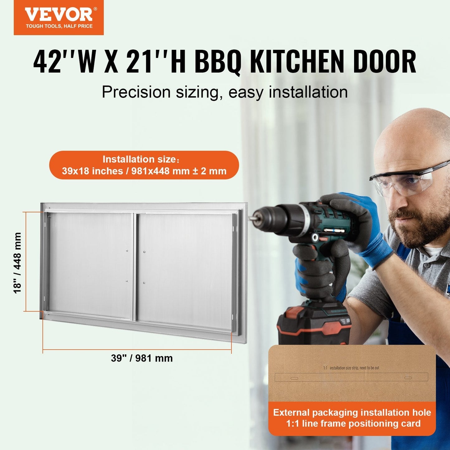 Stainless Steel Double BBQ Kitchen Access Door, 1x0.5m, Easy Install
