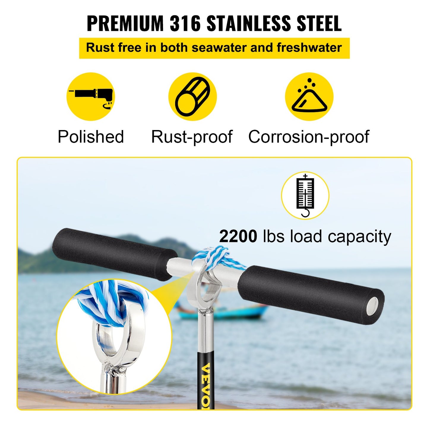 VEVOR Sand Anchor, 18\" Length Auger to The Beach and Sandbar, 316 Stainless Steel