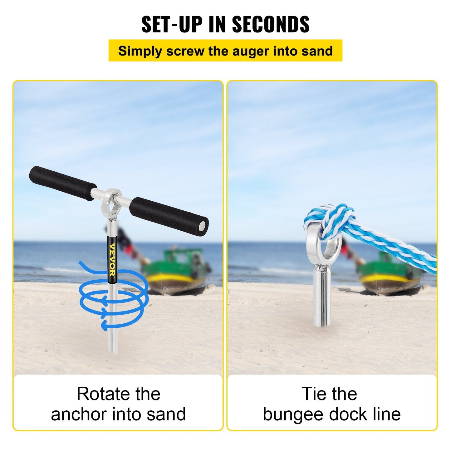 Stainless Steel Beach Sand Anchor, 45 cm Auger with Handle & Accessories