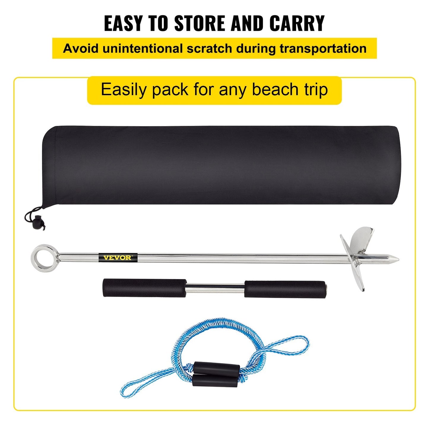 Stainless Steel Beach Sand Anchor, 45 cm Auger with Handle & Accessories