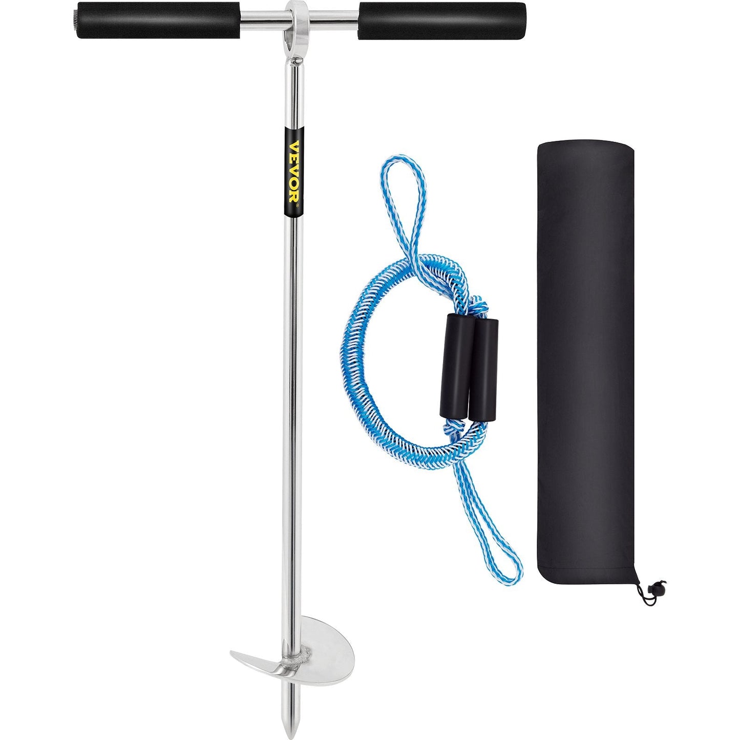Stainless Steel Beach Sand Anchor, 45 cm Auger with Handle & Accessories