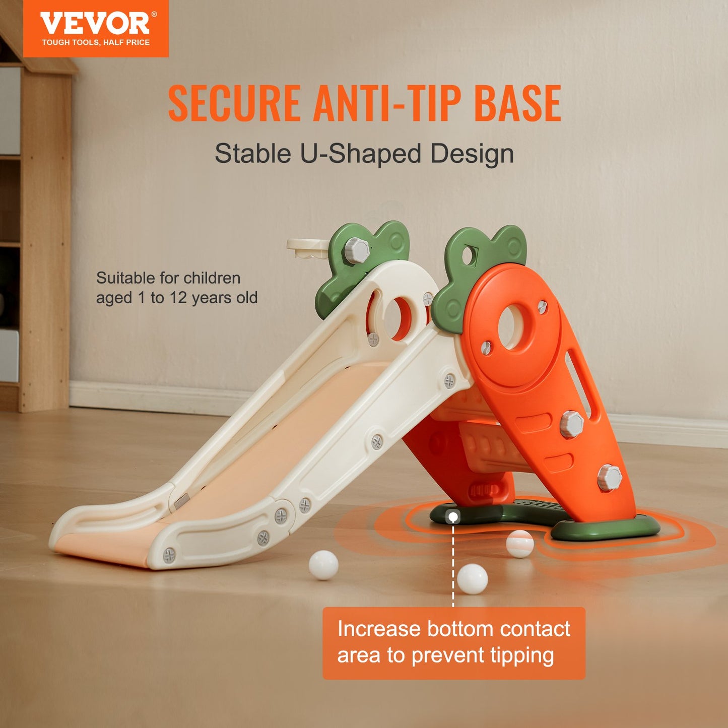 VEVOR Toddler Slide, Kid Slide for Toddlers Age 1-12 w/ Climbable Ladders & Basketball