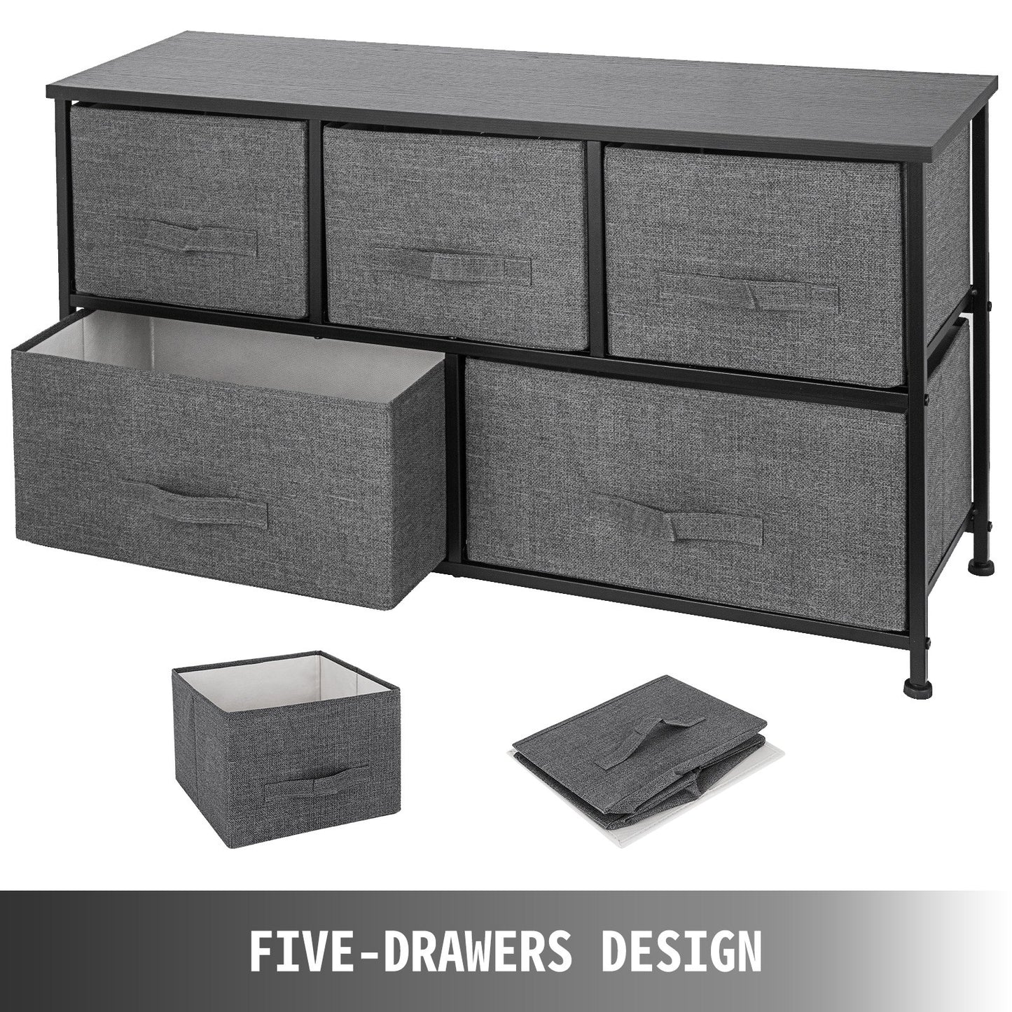 VEVOR Dresser Storage Tower with 5 Fabric Drawer Steel Frame Storage Cabinet Bin