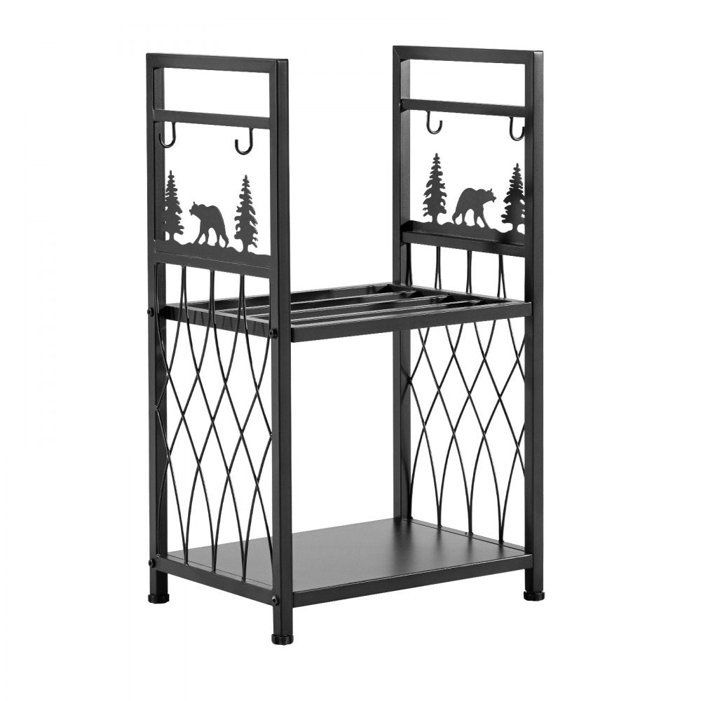 Indoor Firewood Rack, 45.5cm 2-Tier Firewood Holder with Fireplace Tools, Brush, Shovel, Poker, Tongs, Heavy Duty Log Wood Rack, 400 lbs Weight Capacity, Wood Pile Storage Stacker for Fire Pit