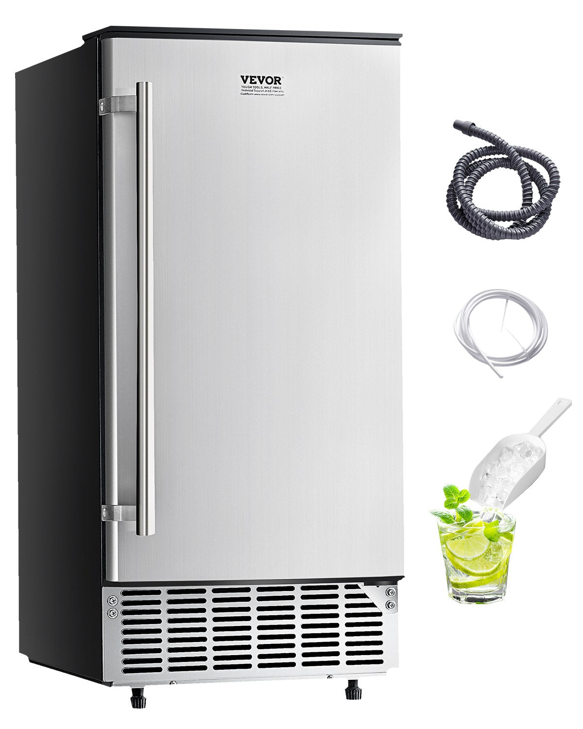 VEVOR Undercounter Ice Maker 80 Lbs/Day Built-in Ice Machine w/ Reversible Door
