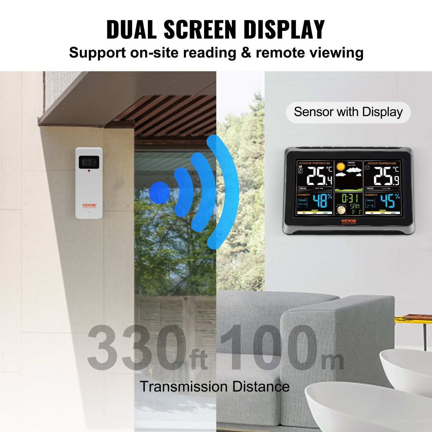 Wireless Indoor Outdoor Weather Station with HD Display & Remote Sensor