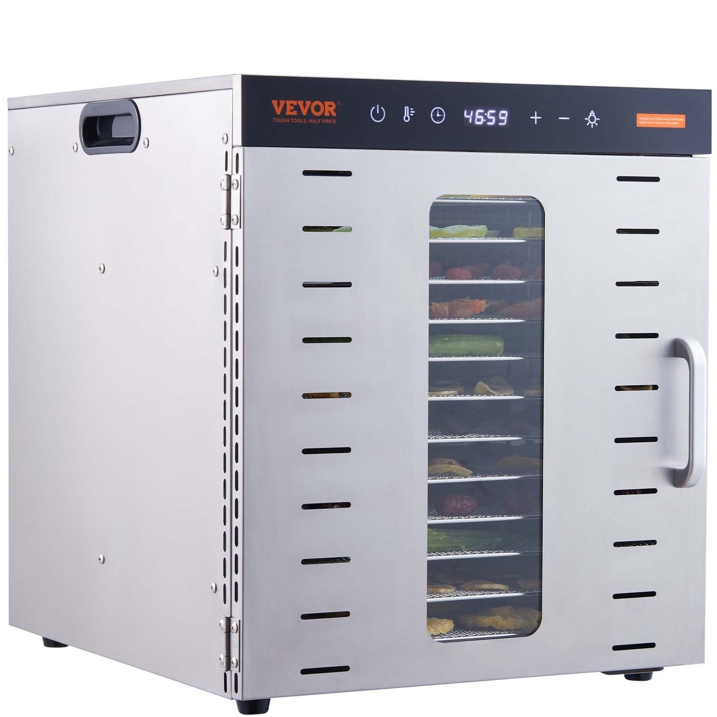 10-Tray Stainless Steel Food Dehydrator, 1000W, Adjustable Temp & Timer