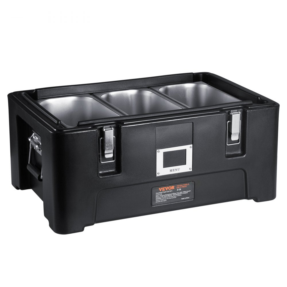 Insulated Food Pan Carrier Stackable Top Loader with 3 Pans 30 L Black