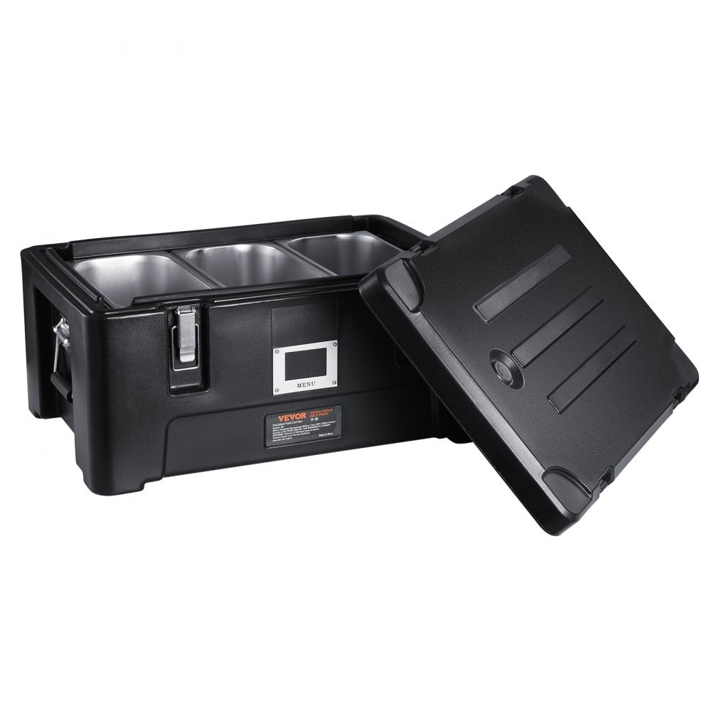 Insulated Food Pan Carrier Stackable Top Loader with 3 Pans 30 L Black