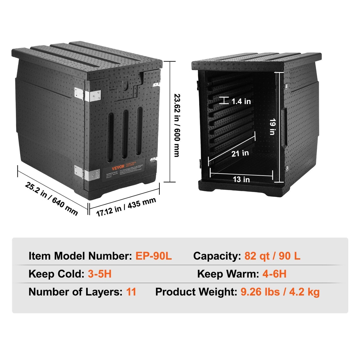 90L Insulated Food Pan Carrier, Front Loading Hot/Cold Box for Catering