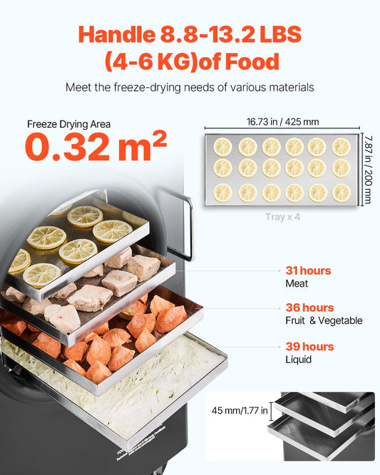 VEVOR Vacuum Freeze Dryer 4-Layer Fruit Vegetable Freeze Drying Machine Black