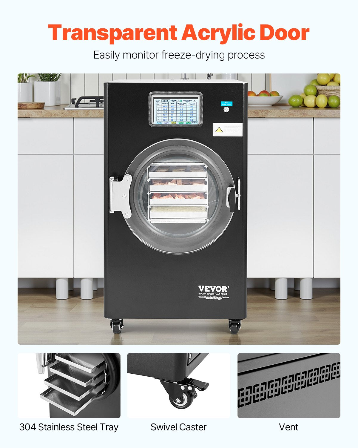 VEVOR Vacuum Freeze Dryer 4-Layer Fruit Vegetable Freeze Drying Machine Black