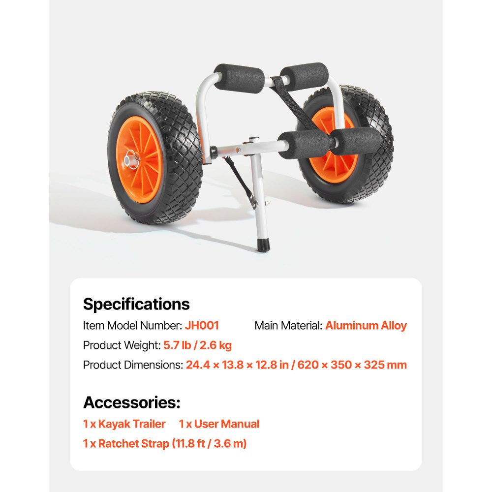 Kayak Cart 90 kg Foldable Canoe Carrier with 25.4 mm Solid Rubber Tires