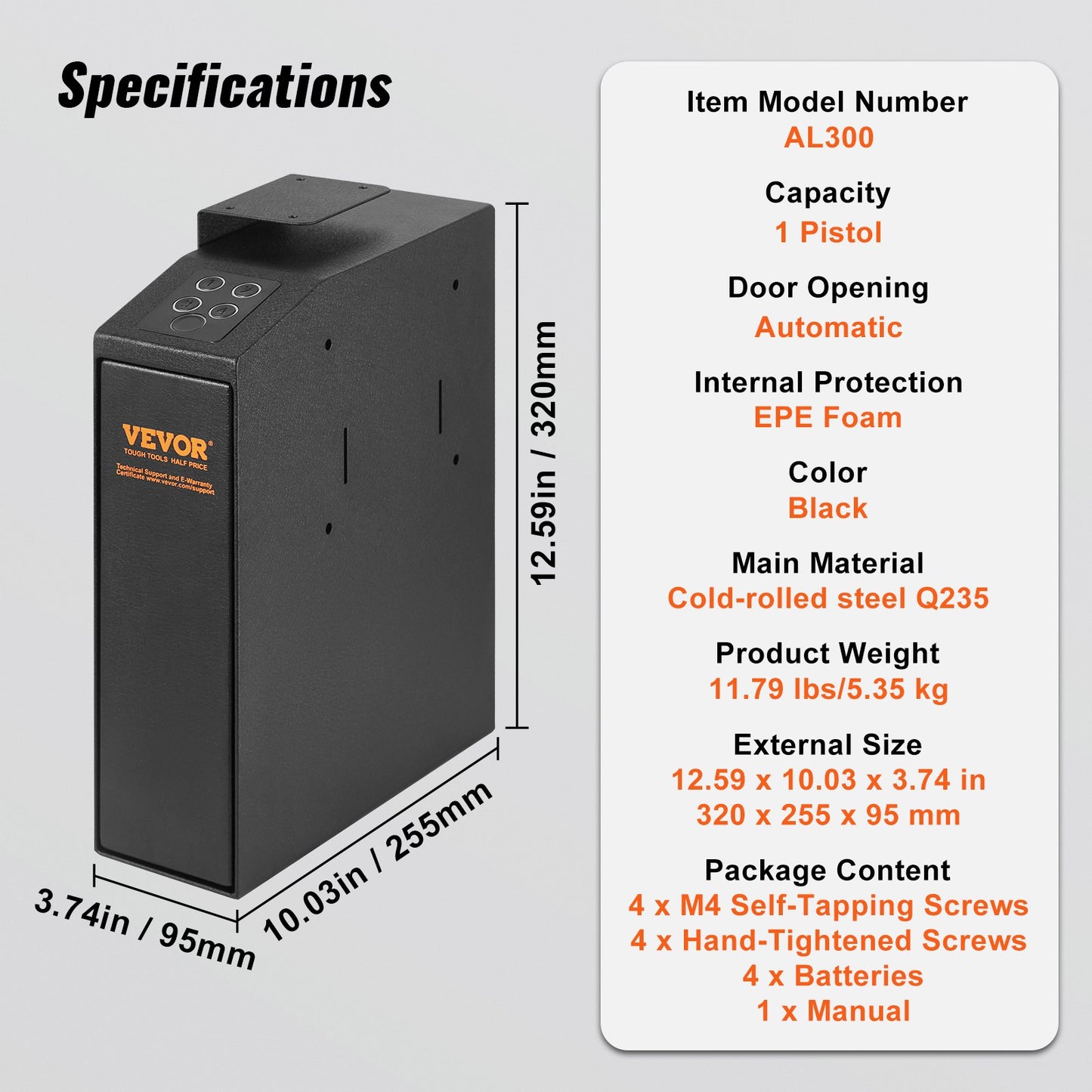 VEVOR Mounted Gun Safe for Pistols Biometric Gun Safe 3 Access Ways 1 Pistol