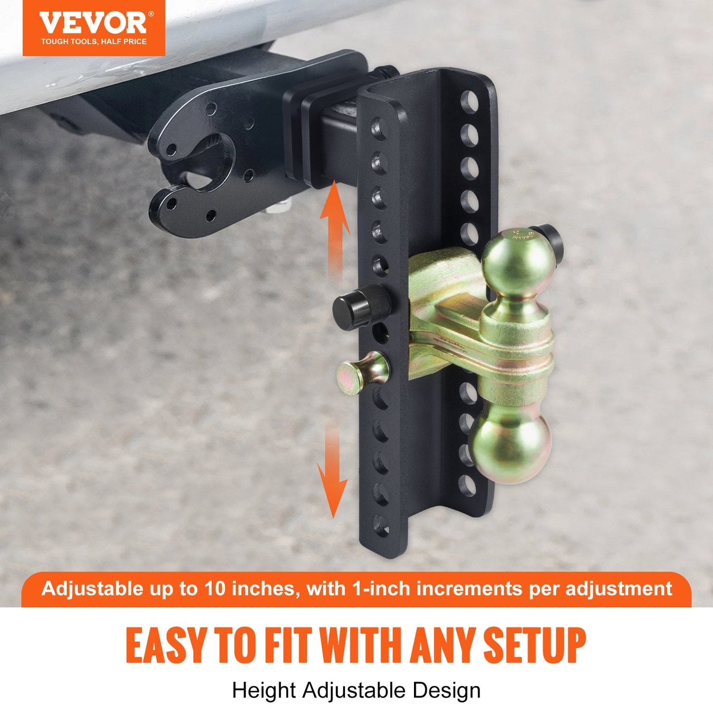 Adjustable Trailer Hitch, 25.4 cm Drop & 21.6 cm Rise, 6350 kg Tow Capacity