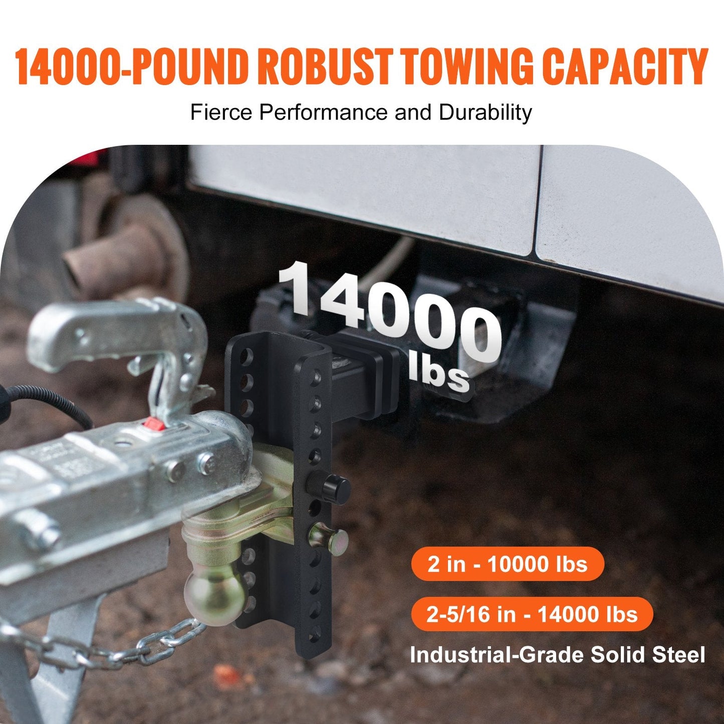 Adjustable Trailer Hitch with 0.2m Drop, 0.17m Rise, and Dual Steel Tow Balls