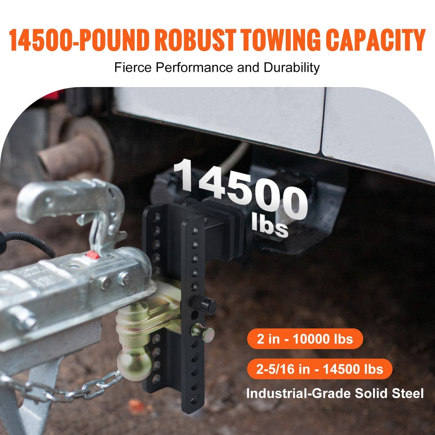 Adjustable Trailer Hitch with 25cm Drop & 21.59cm Rise, 6577 kg Capacity