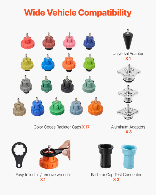 Coolant Pressure Tester Kit, 47Pcs Radiator Vacuum Refill Kit with 3 Metal Adapters, Universal Fit, Automotive Cooling System Pressure Tester Tool, with Pressures Pump & Aluminum-Plastic Filler