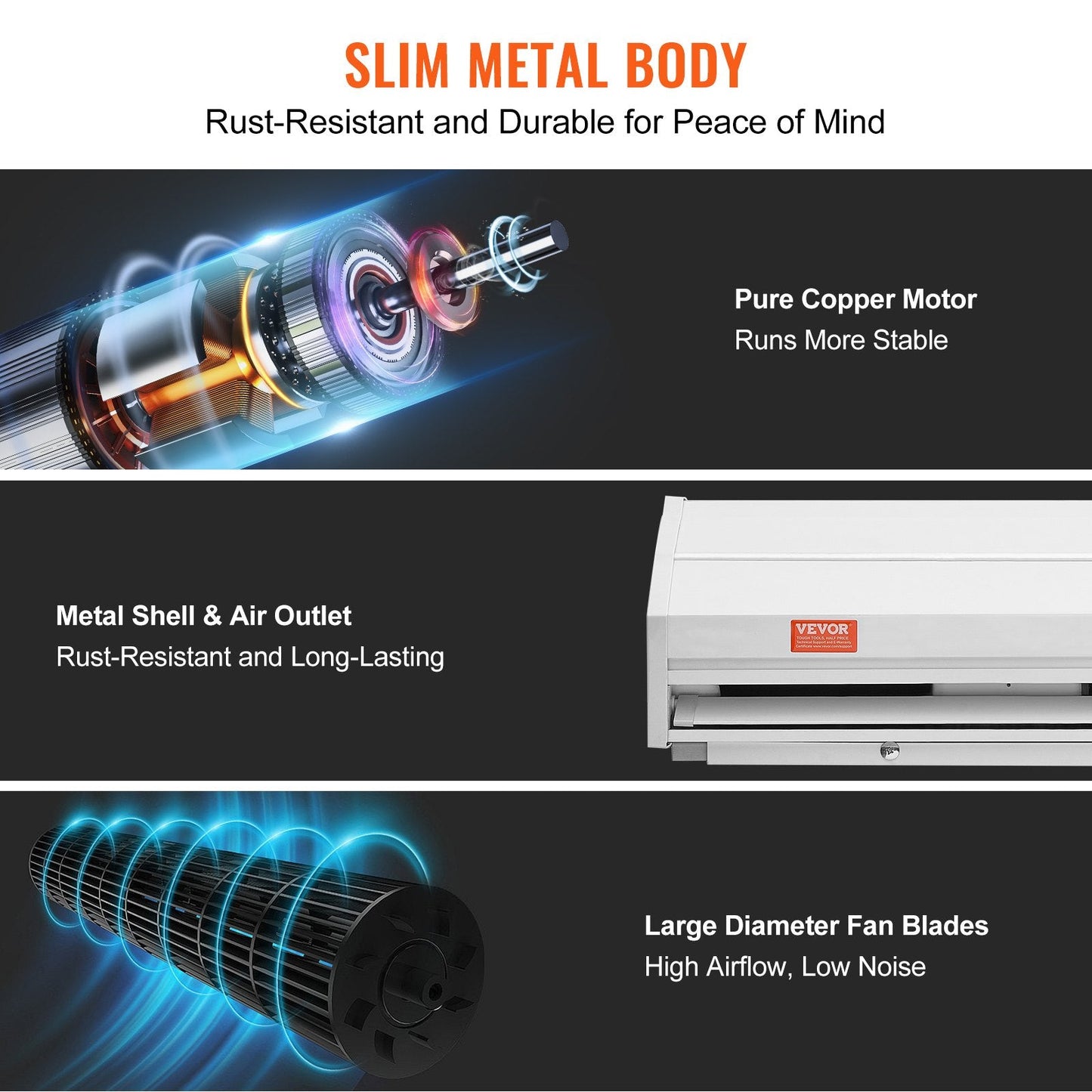0.9m Indoor Air Curtain, 2-Speed, 1528m³/h, UL Certified, Wall Mounted Fan