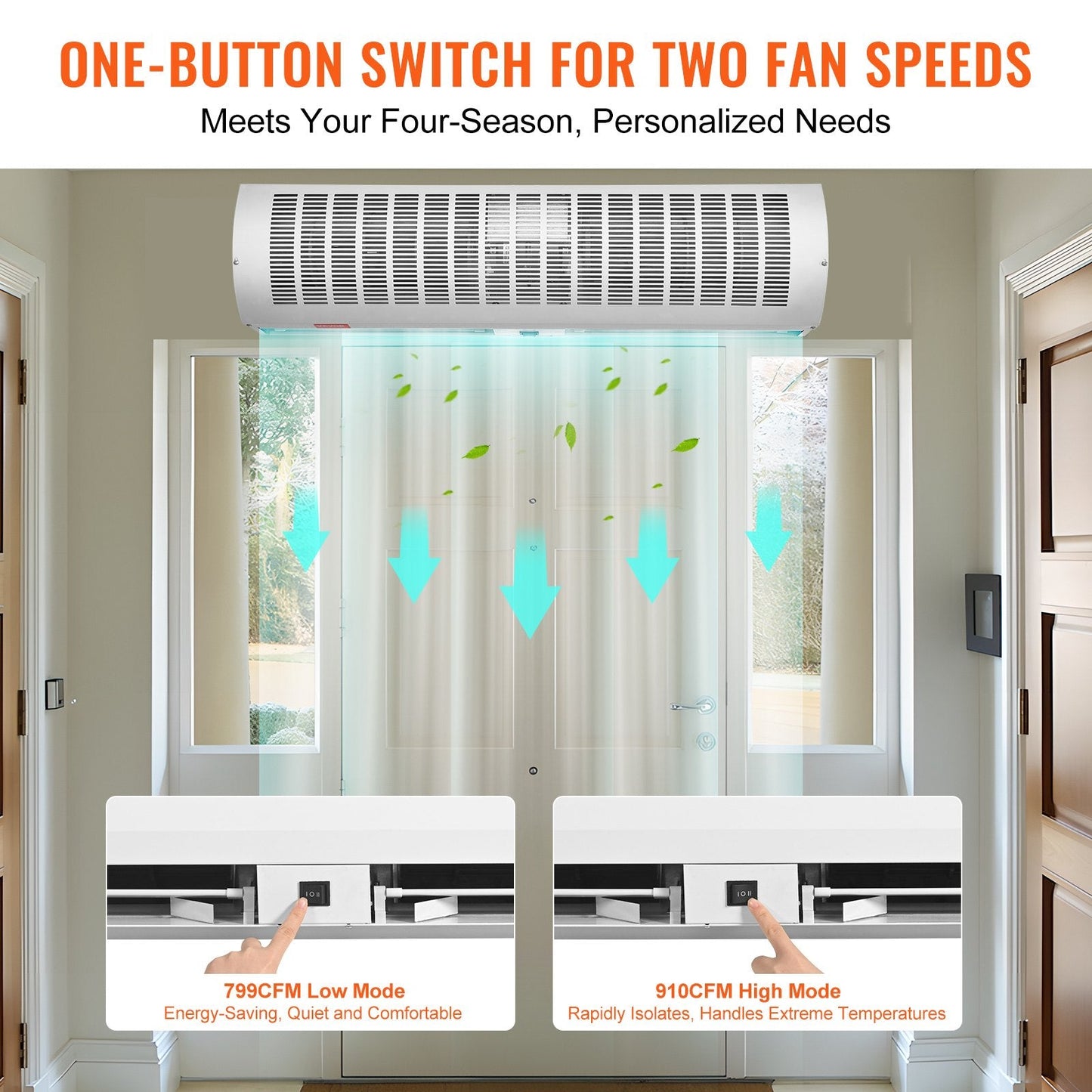 0.9m Indoor Air Curtain, 2 Speed, High Power, 2038 m³/h, UL Certified, Wall Mounted