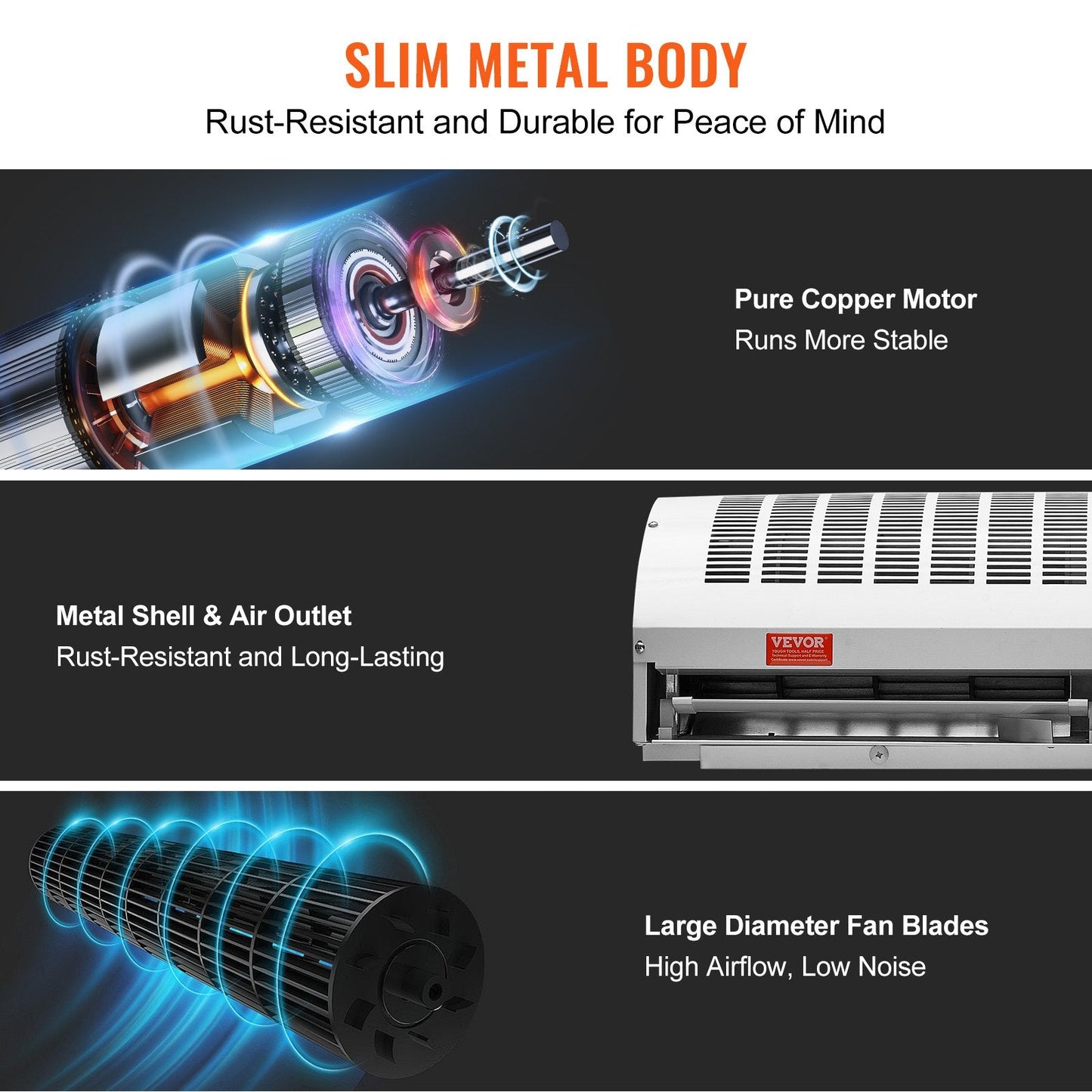0.9m Indoor Air Curtain, 2 Speed, High Power, 2038 m³/h, UL Certified, Wall Mounted