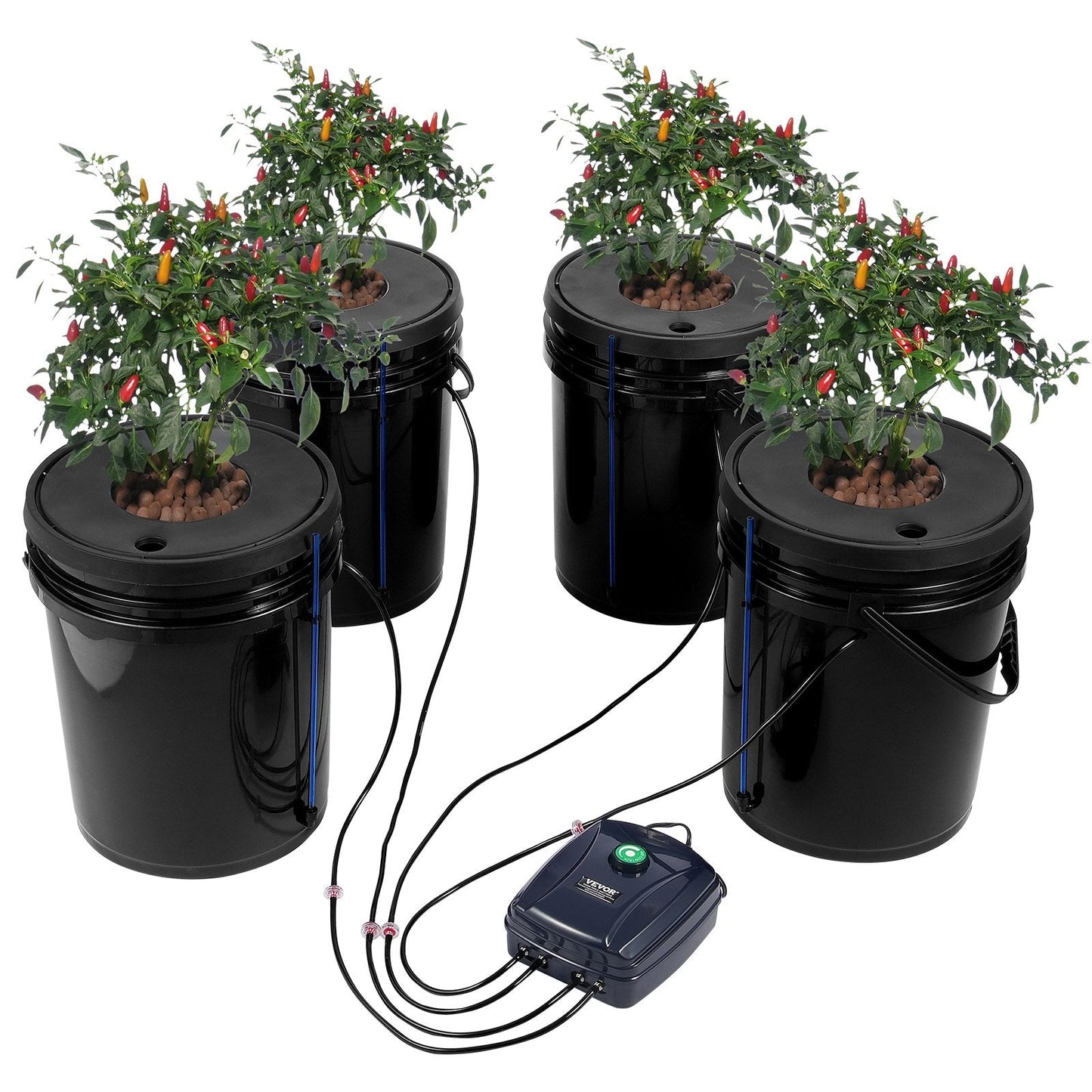 Hydroponic Deep Water Culture System with Air Pump, 4 Buckets, 20L Capacity