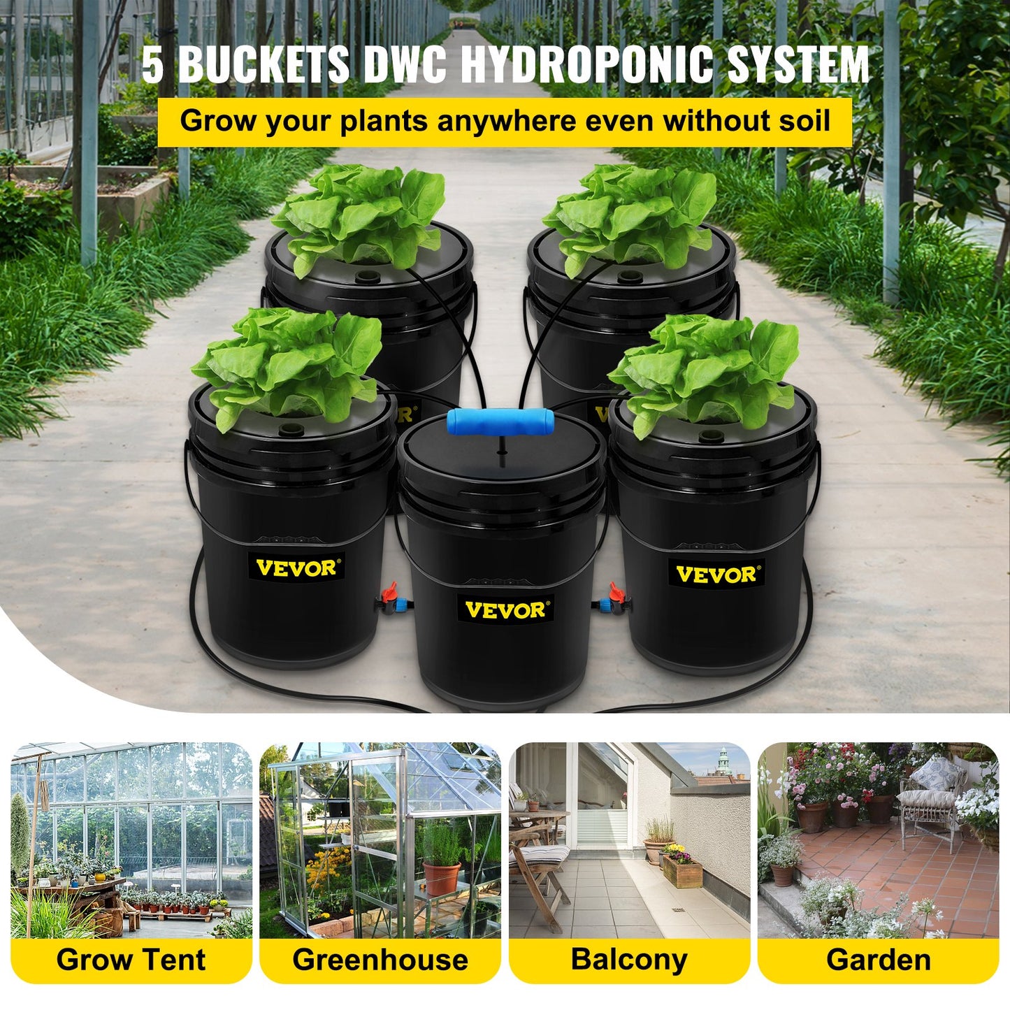 VEVOR DWC Hydroponic System, 5 Gallon 5 Buckets, Deep Water Culture Growing Bucket,