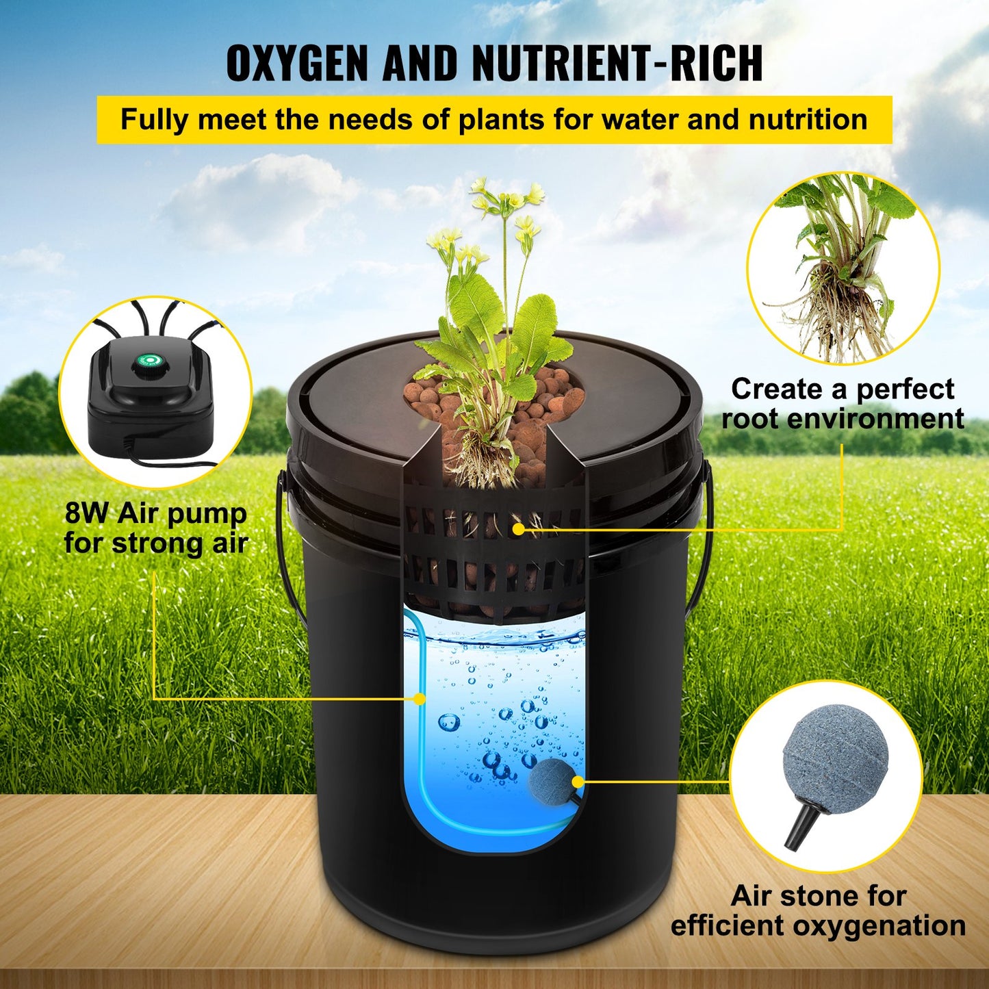 VEVOR DWC Hydroponic System, 5 Gallon 5 Buckets, Deep Water Culture Growing Bucket,