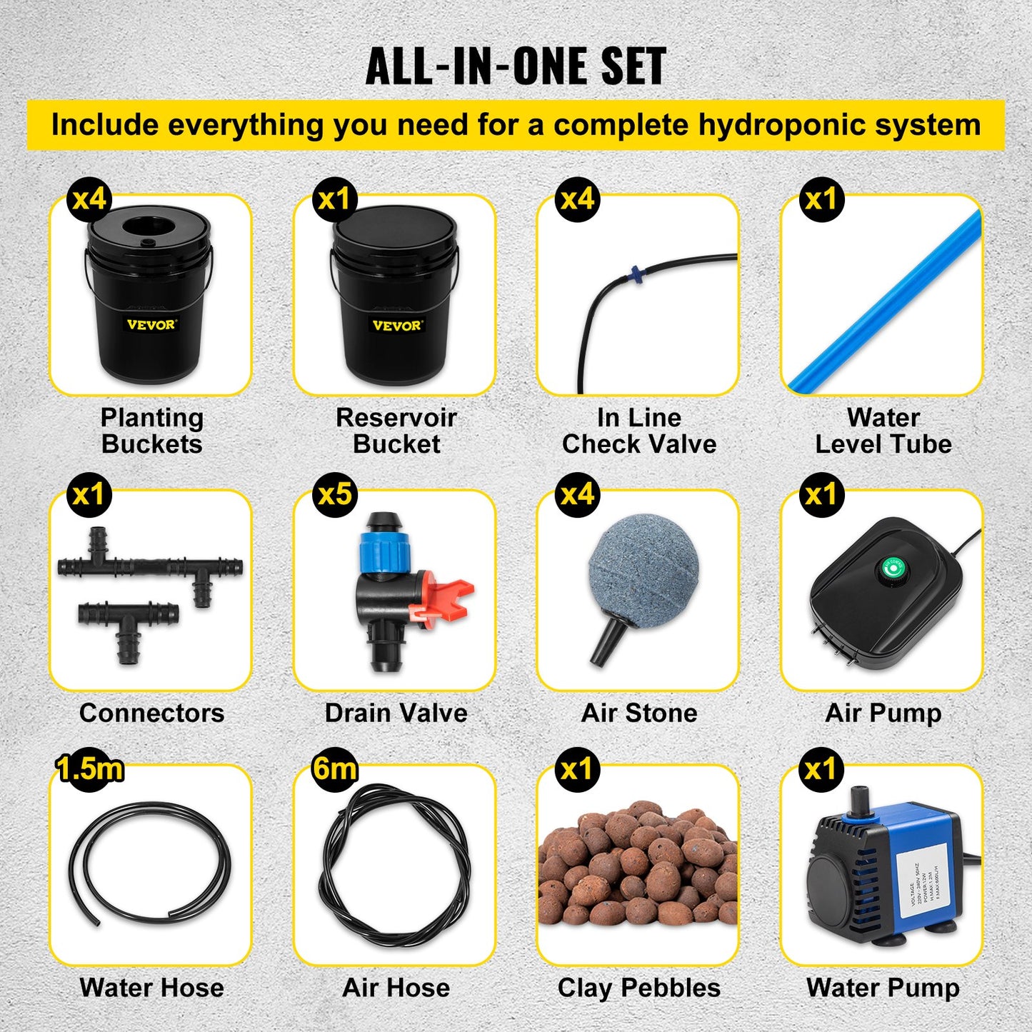 VEVOR DWC Hydroponic System, 5 Gallon 5 Buckets, Deep Water Culture Growing Bucket,