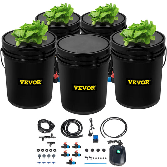 VEVOR DWC Hydroponic System, 5 Gallon 5 Buckets, Deep Water Culture Growing Bucket,