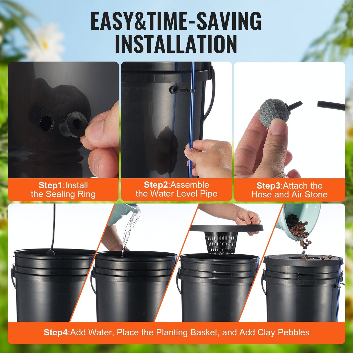 Hydroponic Grow System: 8-Bucket DWC with Air Pump, 20L Capacity Each